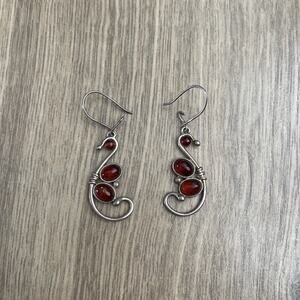 Vintage Natural Amber Sterling 925 Dangle Earrings Swirl Design